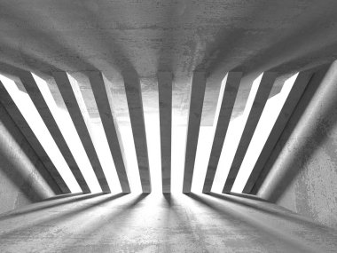 Karanlık beton boş oda. Modern mimari tasarım. Kentsel dokulu arka plan. 3D render illüstrasyon