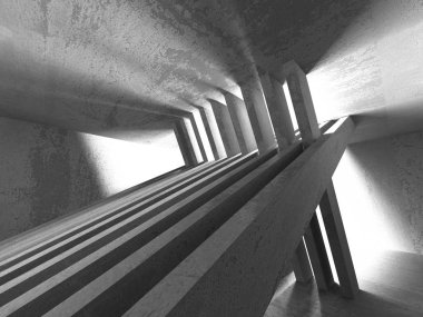 Karanlık beton boş oda. Modern mimari tasarım. Kentsel dokulu arka plan. 3D render illüstrasyon