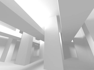 Fütüristik beyaz mimari tasarım arka plan. 3D render illüstrasyon