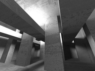 Karanlık Bodrum boş odası iç. Beton duvarlar. Mimari arka plan. 3D render illüstrasyon