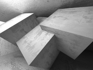 Karanlık Bodrum boş odası iç. Beton duvarlar. Mimari arka plan. 3D render illüstrasyon