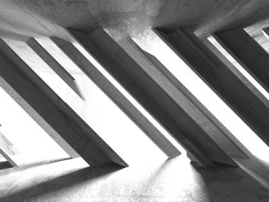 Karanlık beton boş oda. Modern mimari tasarım. Kentsel dokulu arka plan. 3D render illüstrasyon