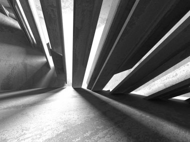 Karanlık beton boş oda. Modern mimari tasarım. Kentsel dokulu arka plan. 3D render illüstrasyon