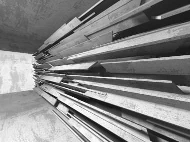 Karanlık Bodrum boş odası iç. Beton duvarlar. Mimari arka plan. 3D render illüstrasyon