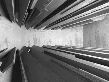 Karanlık Bodrum boş odası iç. Beton duvarlar. Mimari arka plan. 3D render illüstrasyon