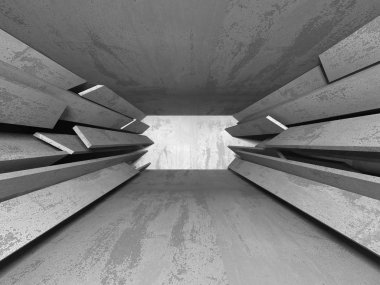 Karanlık Bodrum boş odası iç. Beton duvarlar. Mimari arka plan. 3D render illüstrasyon