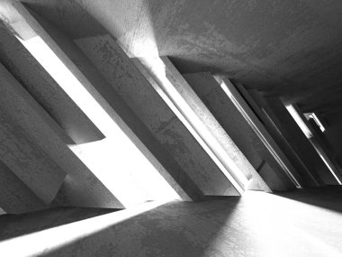 Karanlık Bodrum boş odası iç. Beton duvarlar. Mimari arka plan. 3D render illüstrasyon