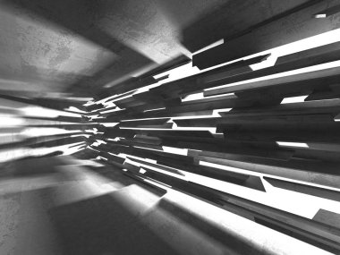 Karanlık beton boş oda. Modern mimari tasarım. Kentsel dokulu arka plan. 3D render illüstrasyon