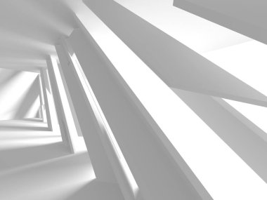 Fütüristik beyaz mimari tasarım arka plan. 3D render illüstrasyon