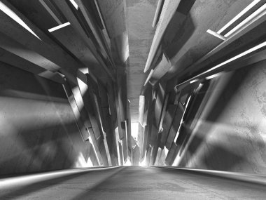 Geometrik beton mimari arka plan. 3D render illüstrasyon