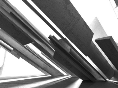 Karanlık beton boş oda. Modern mimari tasarım. Kentsel dokulu arka plan. 3D render illüstrasyon