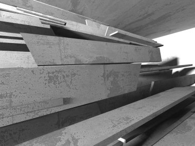 Karanlık beton boş oda. Modern mimari tasarım. Kentsel dokulu arka plan. 3D render illüstrasyon