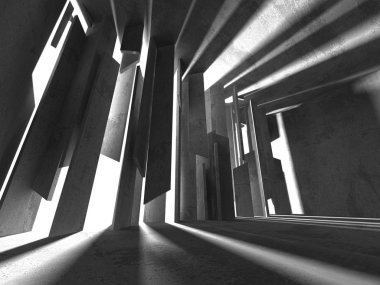 Beton mimari arka plan. Soyut boş karanlık oda. 3D render illüstrasyon