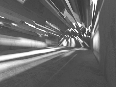 Beton mimari arka plan. Soyut boş karanlık oda. 3D render illüstrasyon