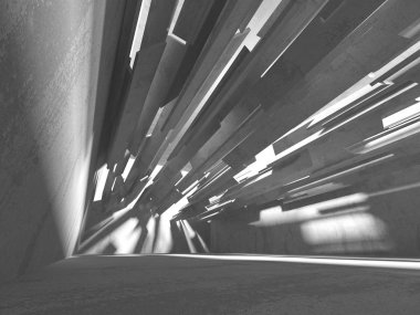 Karanlık Bodrum boş odası iç. Beton duvarlar. Mimari arka plan. 3D render illüstrasyon