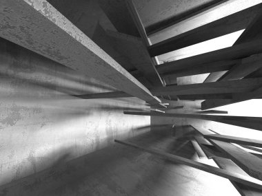 Beton mimari arka plan. Soyut boş karanlık oda. 3D render illüstrasyon