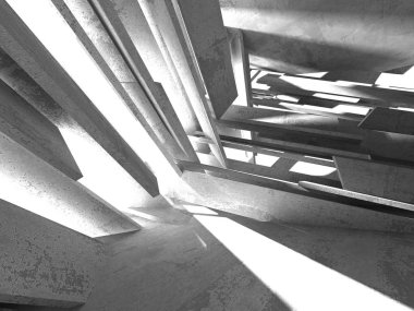 Karanlık beton boş oda. Modern mimari tasarım. Kentsel dokulu arka plan. 3D render illüstrasyon