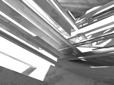 Karanlık beton boş oda. Modern mimari tasarım. Kentsel dokulu arka plan. 3D render illüstrasyon