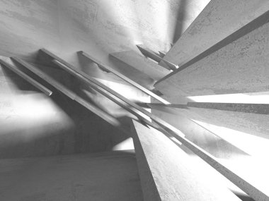 Karanlık Bodrum boş odası iç. Beton duvarlar. Mimari arka plan. 3D render illüstrasyon