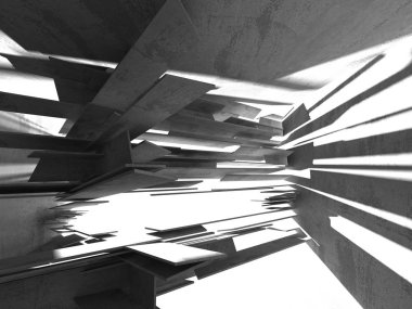 Karanlık Bodrum boş odası iç. Beton duvarlar. Mimari arka plan. 3D render illüstrasyon