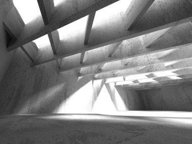Beton mimari arka plan. Soyut boş karanlık oda. 3D render illüstrasyon