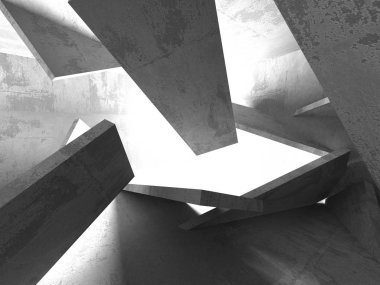 Karanlık beton boş oda. Modern mimari tasarım. Kentsel dokulu arka plan. 3D render illüstrasyon
