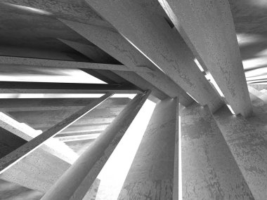 Karanlık beton boş oda. Modern mimari tasarım. Kentsel dokulu arka plan. 3D render illüstrasyon