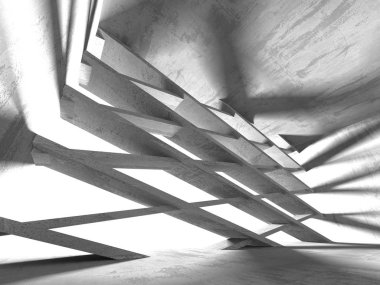 Karanlık beton boş oda. Modern mimari tasarım. Kentsel dokulu arka plan. 3D render illüstrasyon