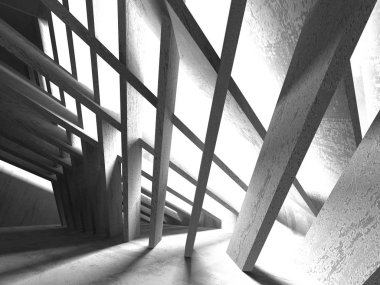 Beton mimari arka plan. Soyut boş karanlık oda. 3D render illüstrasyon