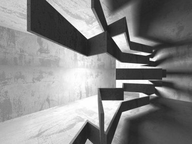 Beton mimari arka plan. Soyut boş karanlık oda. 3D render illüstrasyon