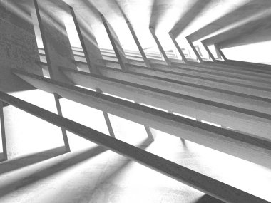 Karanlık beton boş oda. Modern mimari tasarım. Kentsel dokulu arka plan. 3D render illüstrasyon