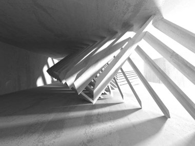 Karanlık beton boş oda. Modern mimari tasarım. Kentsel dokulu arka plan. 3D render illüstrasyon