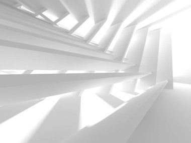 Fütüristik beyaz mimari tasarım arka plan. 3D render illüstrasyon