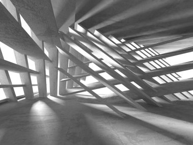 Karanlık Bodrum boş odası iç. Beton duvarlar. Mimari arka plan. 3D render illüstrasyon