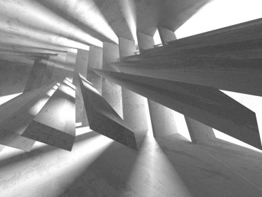 Karanlık Bodrum boş odası iç. Beton duvarlar. Mimari arka plan. 3D render illüstrasyon