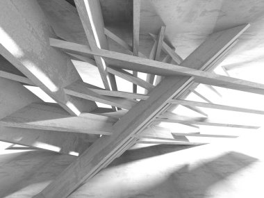 Karanlık Bodrum boş odası iç. Beton duvarlar. Mimari arka plan. 3D render illüstrasyon