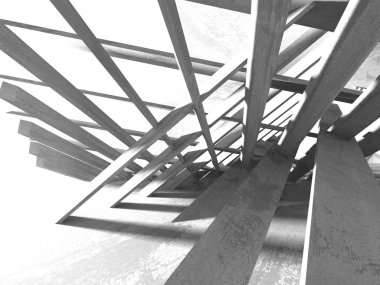 Karanlık Bodrum boş odası iç. Beton duvarlar. Mimari arka plan. 3D render illüstrasyon