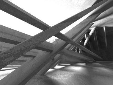 Karanlık Bodrum boş odası iç. Beton duvarlar. Mimari arka plan. 3D render illüstrasyon