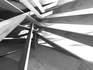 Karanlık Bodrum boş odası iç. Beton duvarlar. Mimari arka plan. 3D render illüstrasyon