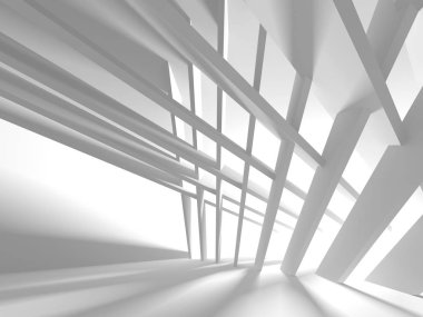 Beyaz Mimarlık inşaat Modern iç arka plan. 3D render illüstrasyon