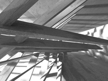 Beton mimari arka plan. Soyut boş karanlık oda. 3D render illüstrasyon