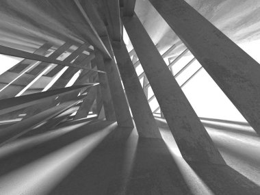 Karanlık beton boş oda. Modern mimari tasarım. Kentsel dokulu arka plan. 3D render illüstrasyon