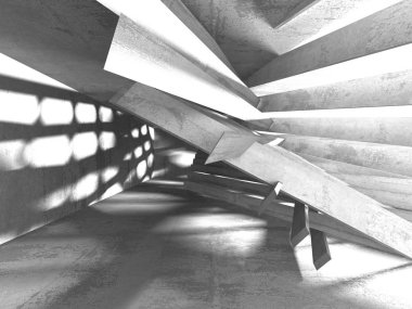 Karanlık beton boş oda. Modern mimari tasarım. Kentsel dokulu arka plan. 3D render illüstrasyon