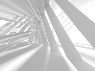 Fütüristik beyaz mimari tasarım arka plan. 3D render illüstrasyon