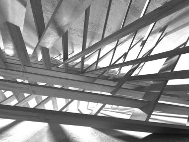 Karanlık Bodrum boş odası iç. Beton duvarlar. Mimari arka plan. 3D render illüstrasyon