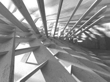 Karanlık beton boş oda. Modern mimari tasarım. Kentsel dokulu arka plan. 3D render illüstrasyon