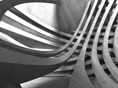 Karanlık Bodrum boş odası iç. Beton duvarlar. Mimari arka plan. 3D render illüstrasyon