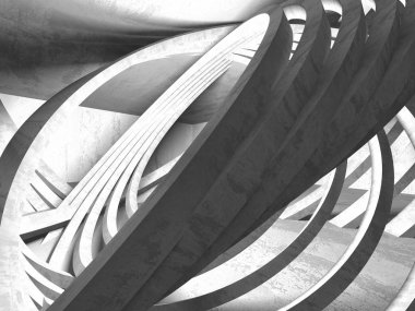 Karanlık beton boş oda. Modern mimari tasarım. Kentsel dokulu arka plan. 3D render illüstrasyon