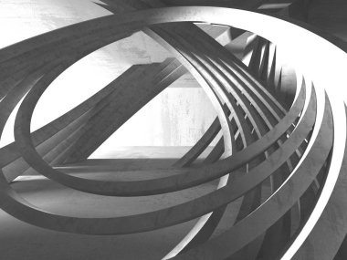 Karanlık beton boş oda. Modern mimari tasarım. Kentsel dokulu arka plan. 3D render illüstrasyon