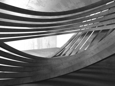 Karanlık Bodrum boş odası iç. Beton duvarlar. Mimari arka plan. 3D render illüstrasyon